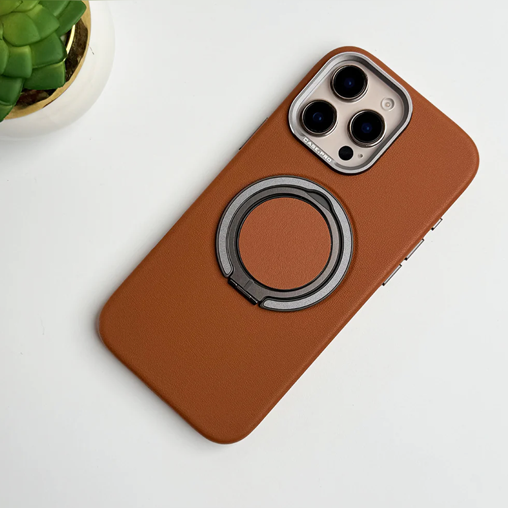 MagnaGuard Leather Rotating Ring Case - iPhone
