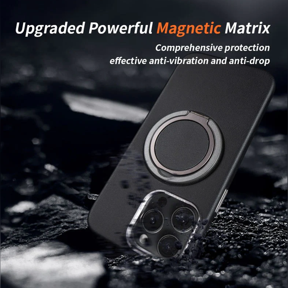 MagnaGuard Leather Rotating Ring Case - iPhone