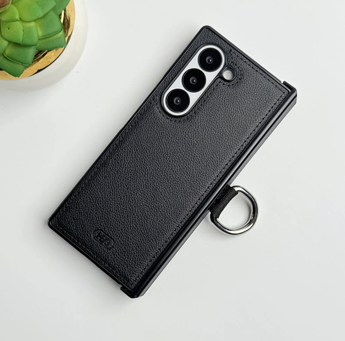 Galaxy Z Fold6 PU Leather Hinge Guard Metal Ring Case
