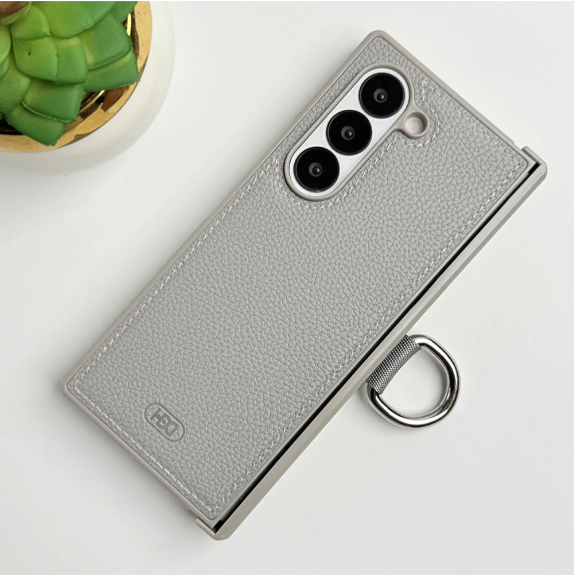Galaxy Z Fold6 PU Leather Hinge Guard Metal Ring Case