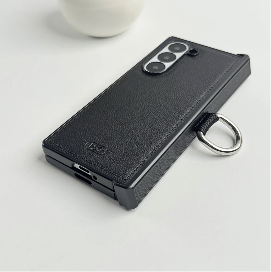 Galaxy Z Fold6 PU Leather Hinge Guard Metal Ring Case
