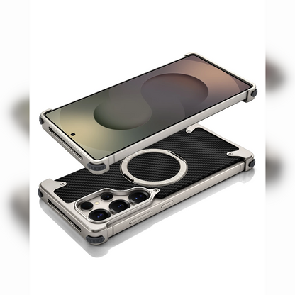 Galaxy S25 Ultra Metal Pivot Magnetic Stand Leather Case