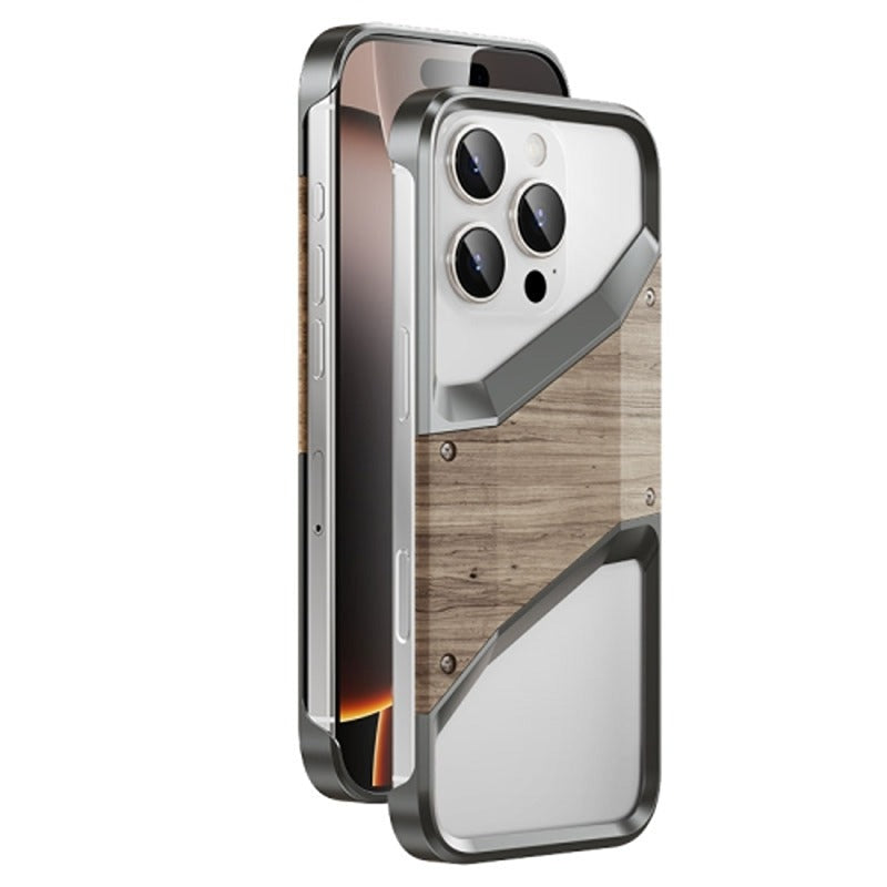 Exquisite Alloy Solid Wood Shield Case - iPhone