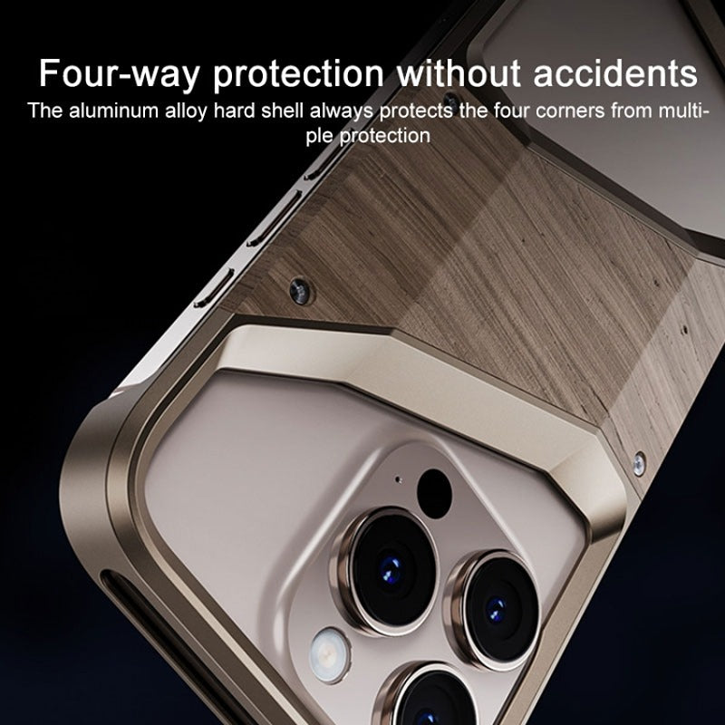 Exquisite Alloy Solid Wood Shield Case - iPhone