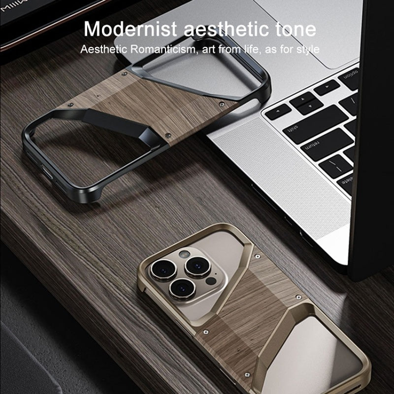 Exquisite Alloy Solid Wood Shield Case - iPhone