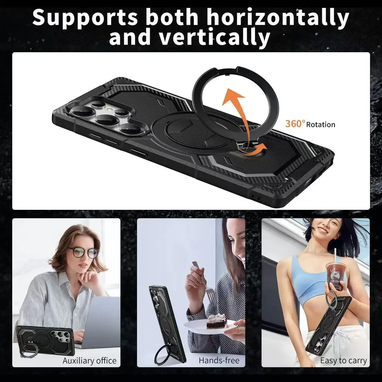 Rotating Bracket Ring Magnetic Protective Case - Samsung