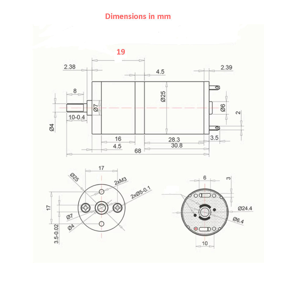 25GA370 280 RPM 12V 25mm Diameter centre D-Shaft DC high torque geared motor