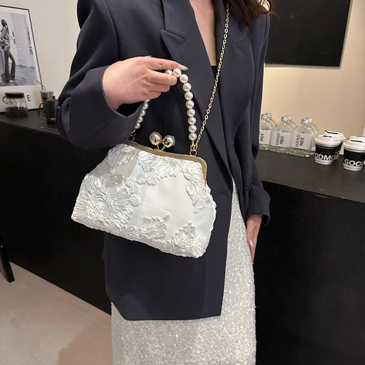 Delicate Pearl Bloom Crossbody Chain Bag