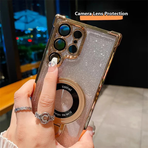 Sparkling Shield Electroplated Glitter Stand Case - Samsung