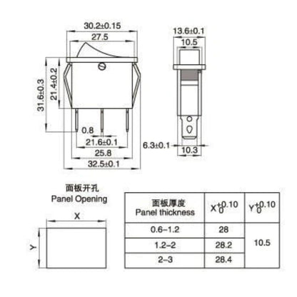 KCD3 16A 250V SPST ON-OFF 3 Leg Rocker Switch