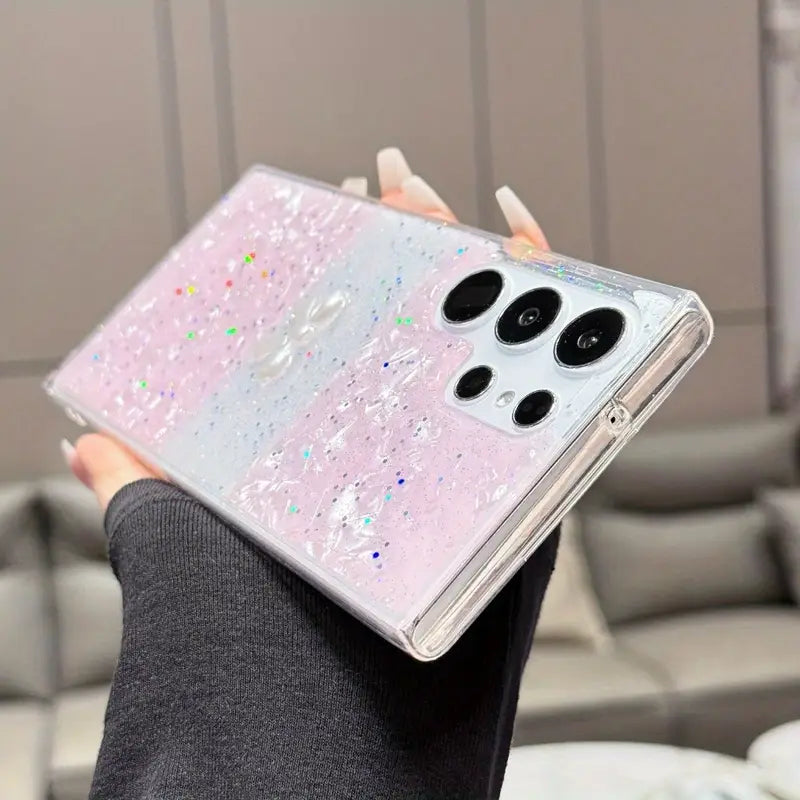 Bowknot Resin Glitter Protective Phone Case - Samsung