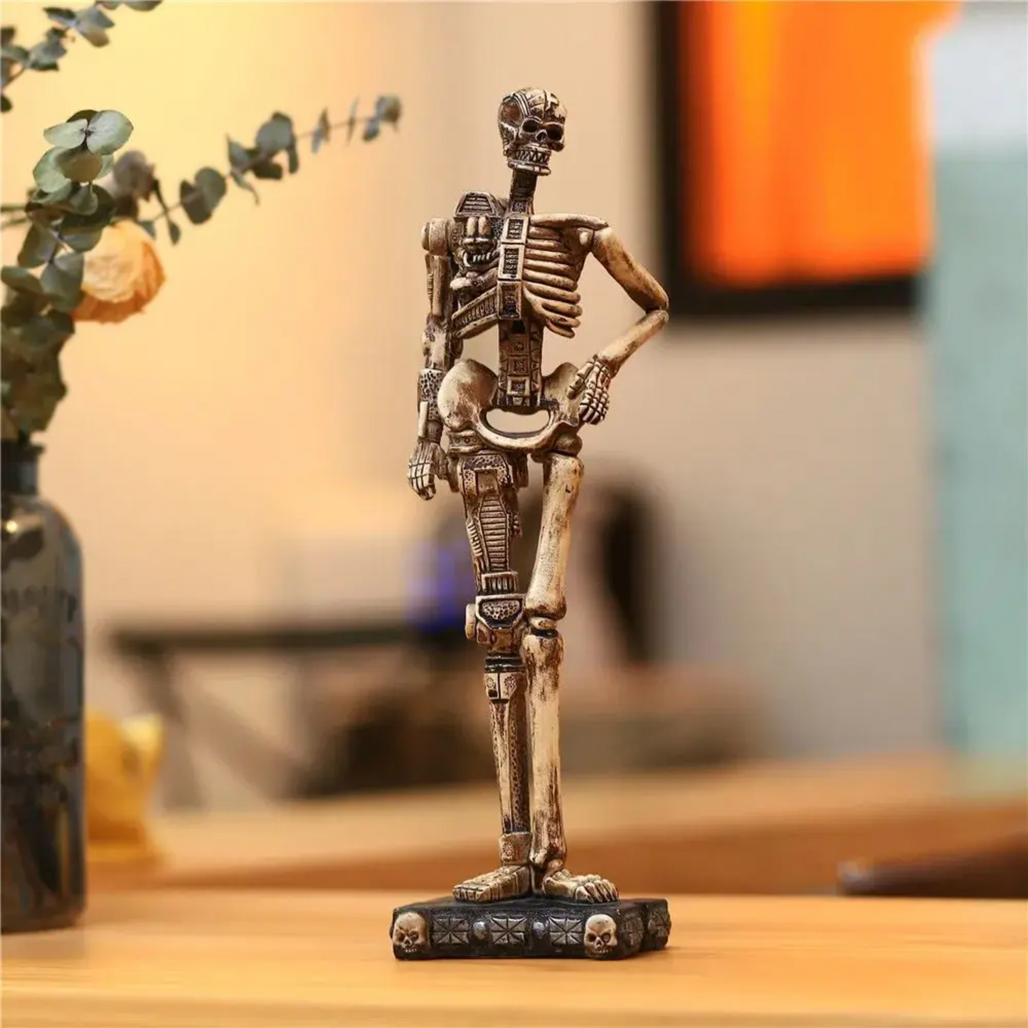 0709BA Creative Half Robot Mechanical Skull Resin Statues Skeleton Home Office Desk Decor Birthday Gift Halloween Party Decoration