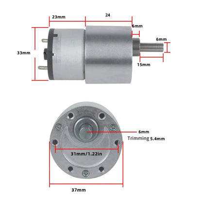37GB520 107 RPM 6V 37mm Diameter Side D-Shaft DC high torque geared motor