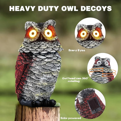 0207ba Resin Cartoon Owl Statue Outdoor Decor with Solar-Powered Glowing Eyes, Rotating Head, Ideal for Garden, Patio, Porch, Lawn, Festive Gifts for Christmas, Halloween, Hanukkah, Thanksgiving, Father's Day