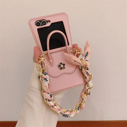 Luxury Handbag Case with 3D Floral Design - Samsung