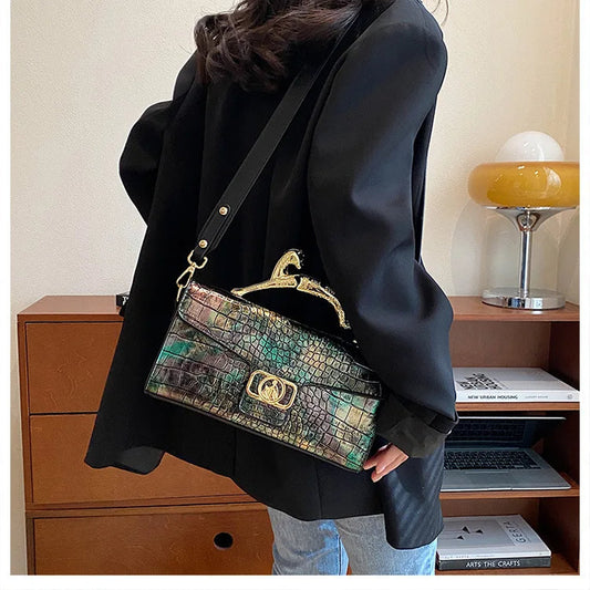 Stylish Leather Crossbody Bag with Designer Metal Handle