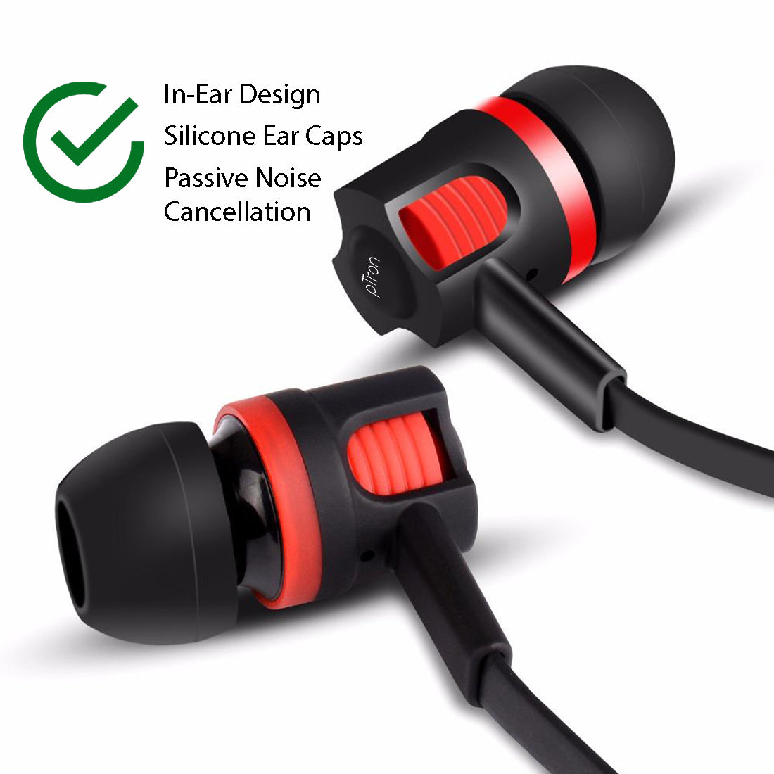 pTron HBE Melo Stereo Sound 3.5mm Audio Jack Wired Earphones with Mic - (Red/Black)