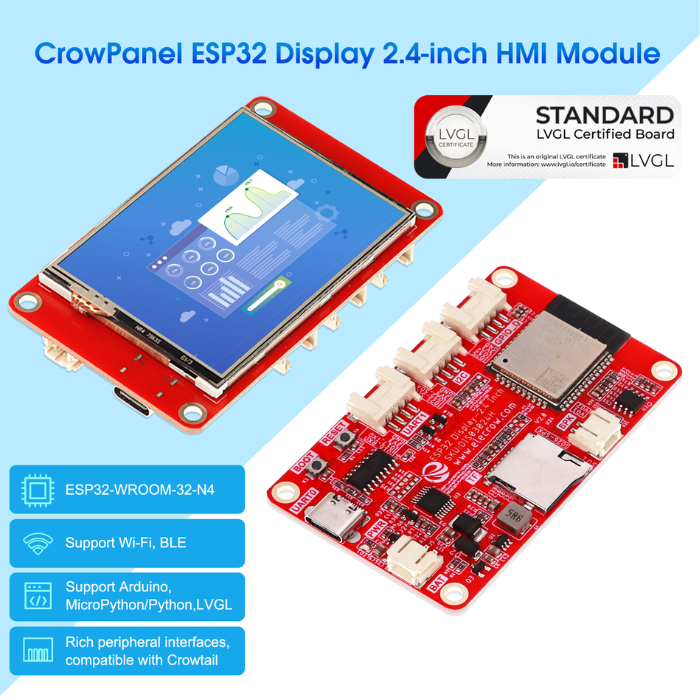 ELECROW 2.4"-ESP32 HMI 320x240 SPI TFT LCD Touch Screen - Arduino/LVGL Compatible