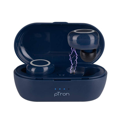 pTron Bassbuds True Wireless Bluetooth Headphones (TWS) with Mic - (Blue)