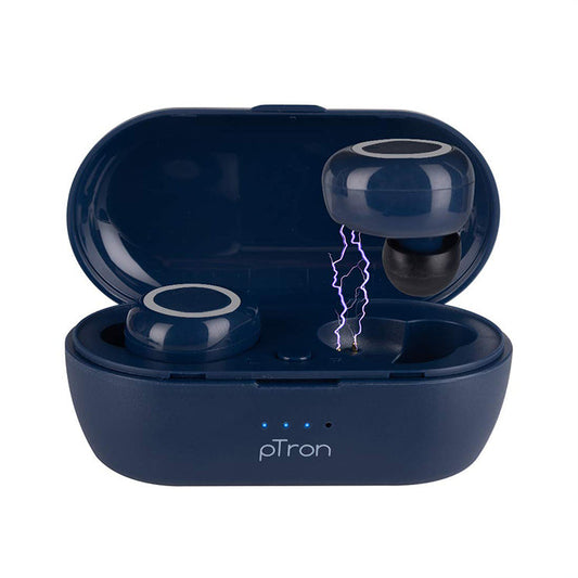 pTron Bassbuds True Wireless Bluetooth Headphones (TWS) with Mic - (Blue)