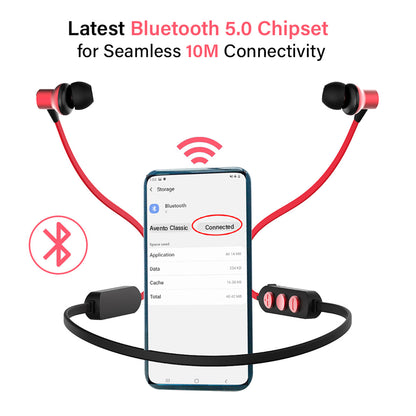 pTron Avento Classic Bluetooth 5.0 Wireless Earphones with Deep Bass & Voice Assistance (Black/Red)