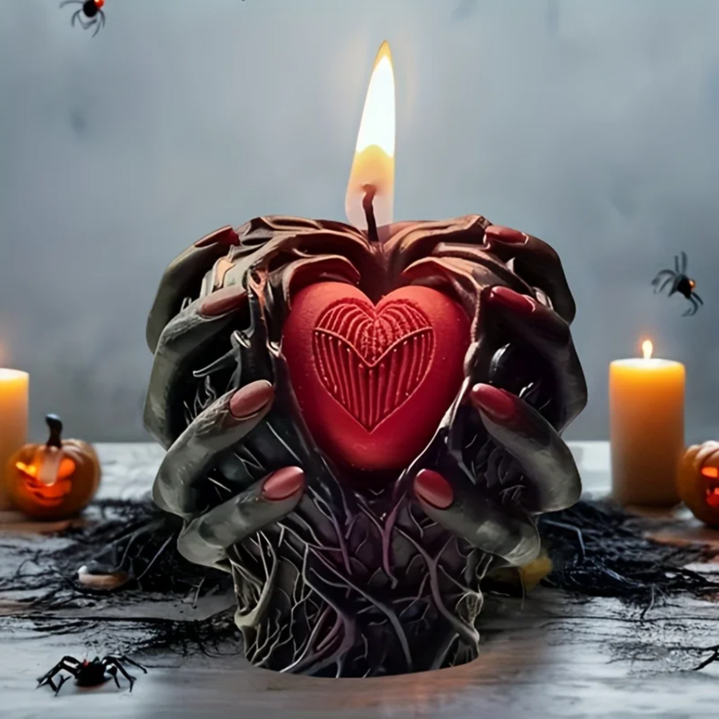 0709BA 3D Halloween Holding Heart Scented Candle Silicone Mold Different Styles Holding Heart Shape Candle Mold Halloween Holiday Decor