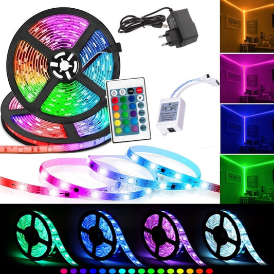 12VDC 2835 RGB LED Strip Light Kit with Remote & Adapter