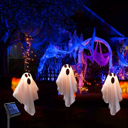 0207ba 3 Or 6-Piece Solar-Powered Ghost Pathway Lights For Halloween - Outdoor Decorative Yard And Garden Stakes With Removable Bases