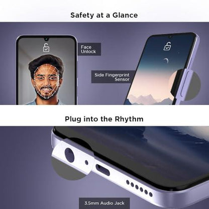 Lava O3 (Glossy Lavender, 4 GB RAM, 64 GB Storage) | Biggest 6.75" HD+ Display | 13MP AI Dual Rear Camera | 5000 mAh Battery | Secure Face Unlock | Fingerprint Reader | Charger & Phone-Cover in Box