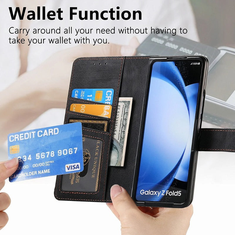 Galaxy Z Fold 5 Premium Magnetic Essentials Leather Wallet Case
