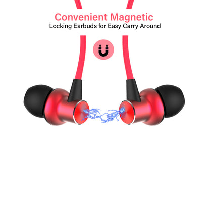 pTron Avento Classic Bluetooth 5.0 Wireless Earphones with Deep Bass & Voice Assistance (Black/Red)