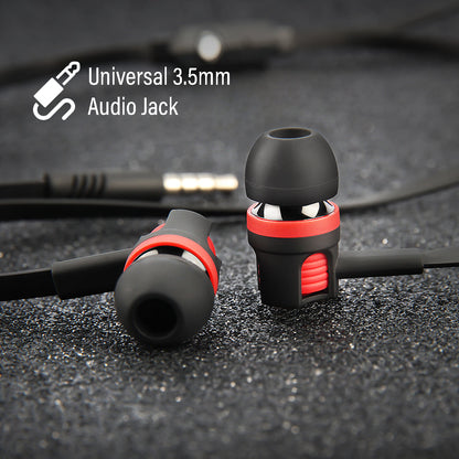 pTron HBE Melo Stereo Sound 3.5mm Audio Jack Wired Earphones with Mic - (Red/Black)