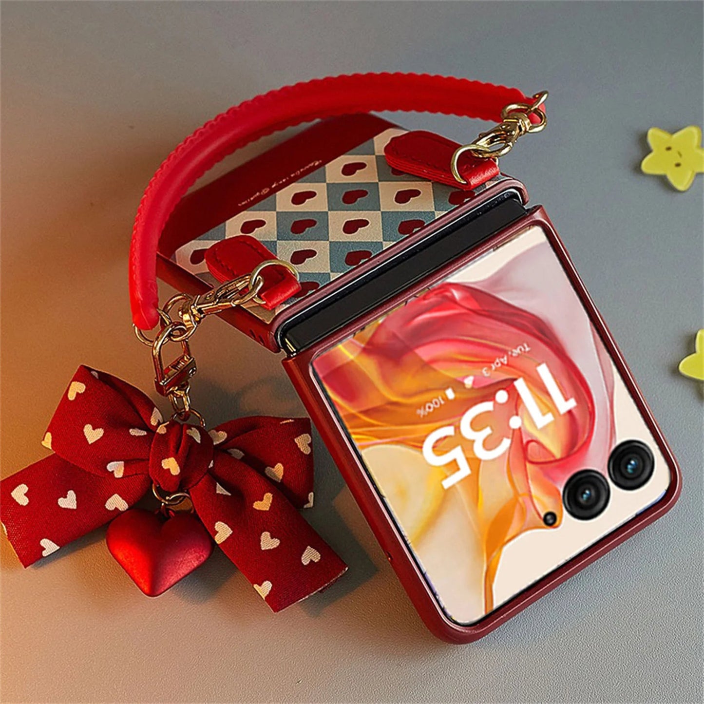 Romantic Love Heart Case with Bow Pendant - Samsung