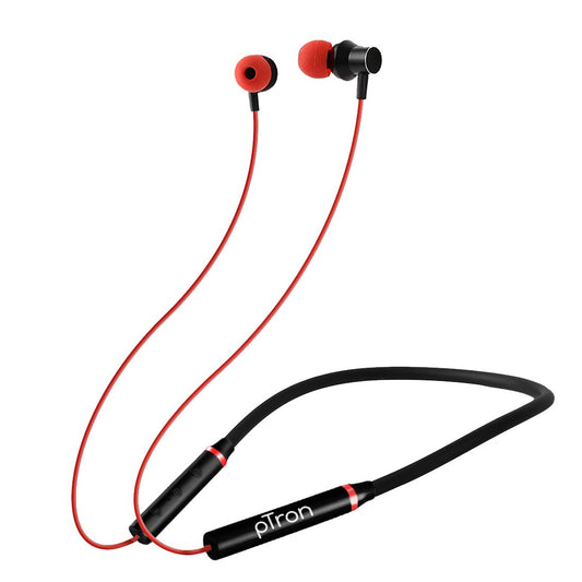 pTron Tangentbeat Magnetic In-Ear Wireless Bluetooth Headphones with Mic - (Black & Red)