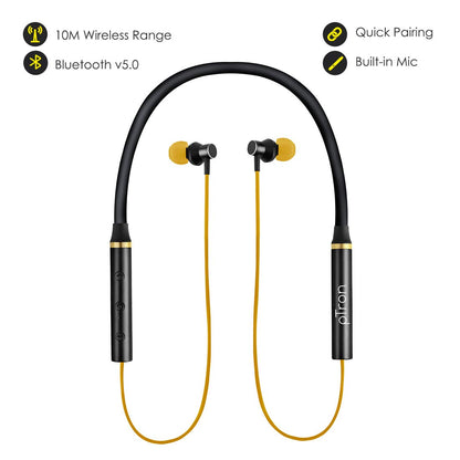 pTron Tangentbeat Magnetic In-Ear Wireless Bluetooth Headphones with Mic - (Black & Yellow)