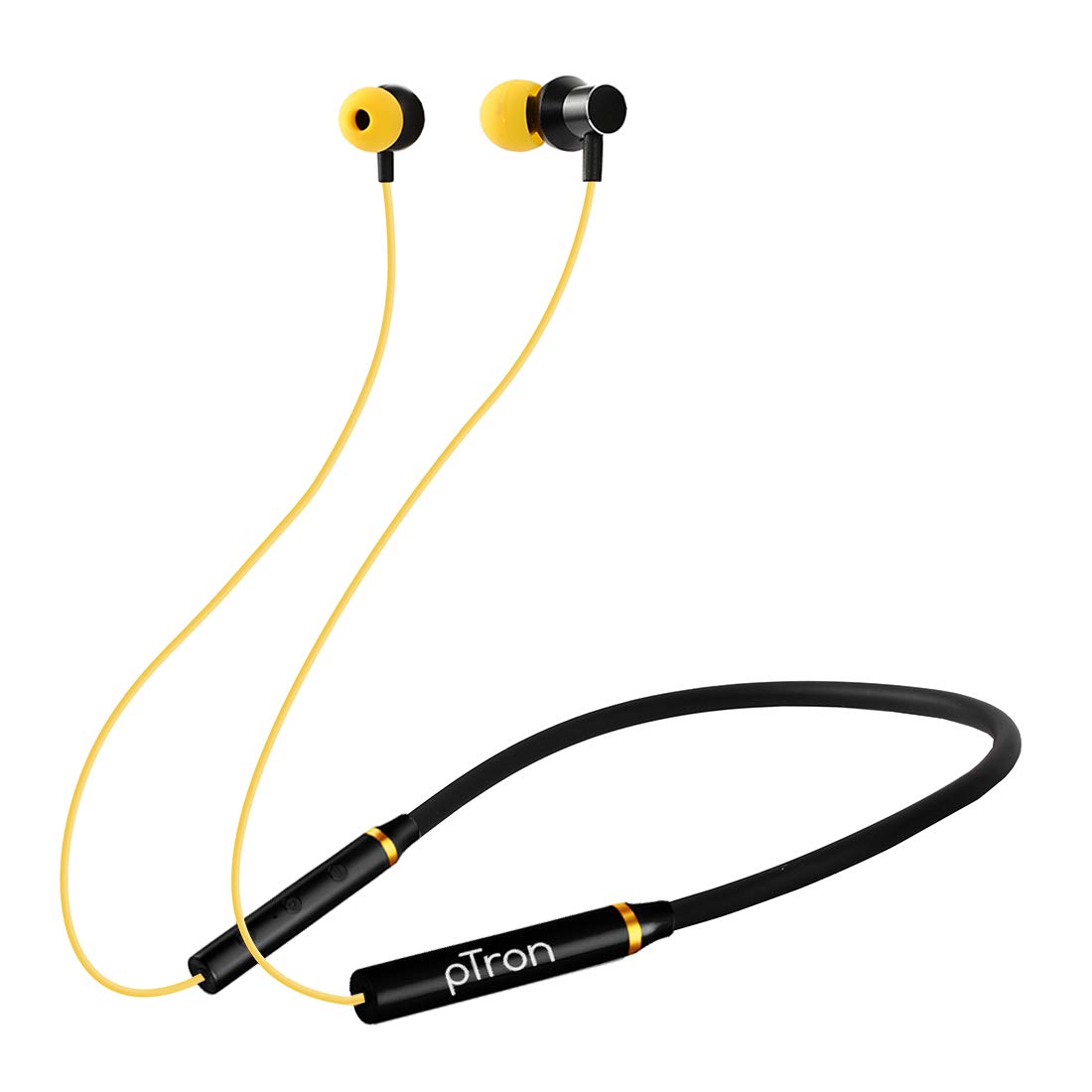 pTron Tangentbeat Magnetic In-Ear Wireless Bluetooth Headphones with Mic - (Black & Yellow)