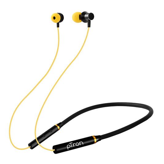 pTron Tangentbeat Magnetic In-Ear Wireless Bluetooth Headphones with Mic - (Black & Yellow)