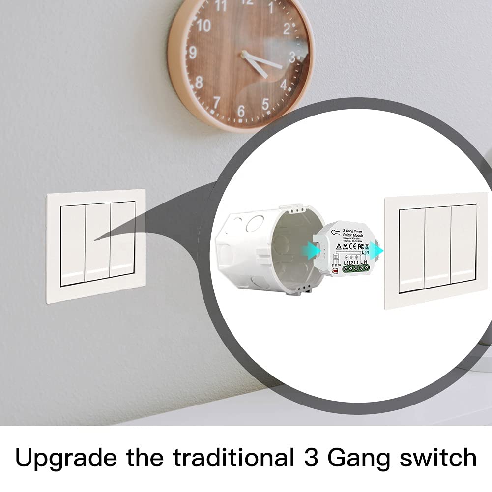 3 GANG Mini WiFi Smart Switch Control With Regular Wall Switch (3 GANG SWITCH)