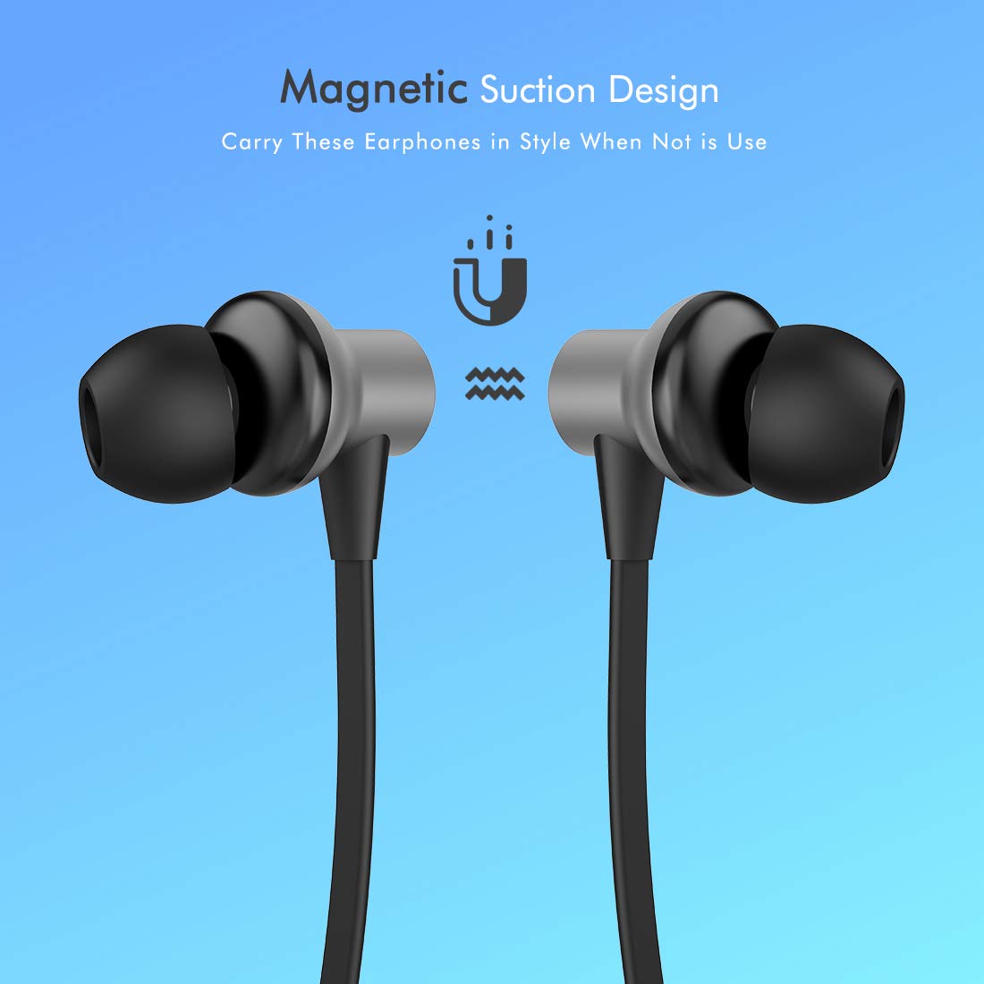 pTron Bassfest Plus Magnetic in-Ear Bluetooth 5.0 Wireless Headphones, Stereo Sound with Bass, IPX4 Water & Sweat Resistant, Voice Assistance, Ergonomic & Lightweight, Built-in Mic - (Black & Grey)