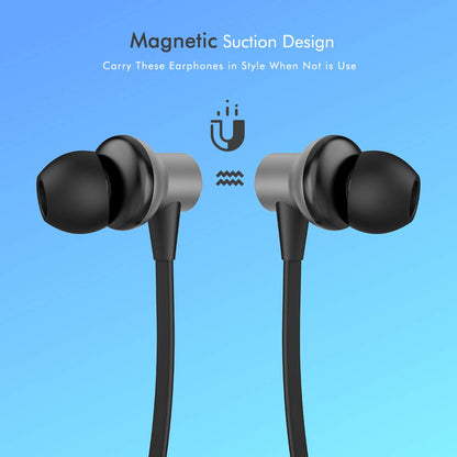 pTron Bassfest Plus Magnetic in-Ear Bluetooth 5.0 Wireless Headphones, Stereo Sound with Bass, IPX4 Water & Sweat Resistant, Voice Assistance, Ergonomic & Lightweight, Built-in Mic - (Black & Grey)