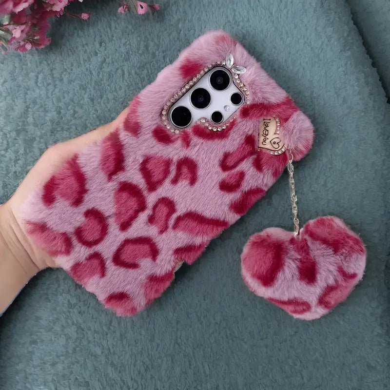 Leopard Print Chain Love Plush Phone Case - Samsung