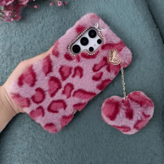 Leopard Print Chain Love Plush Phone Case - Samsung