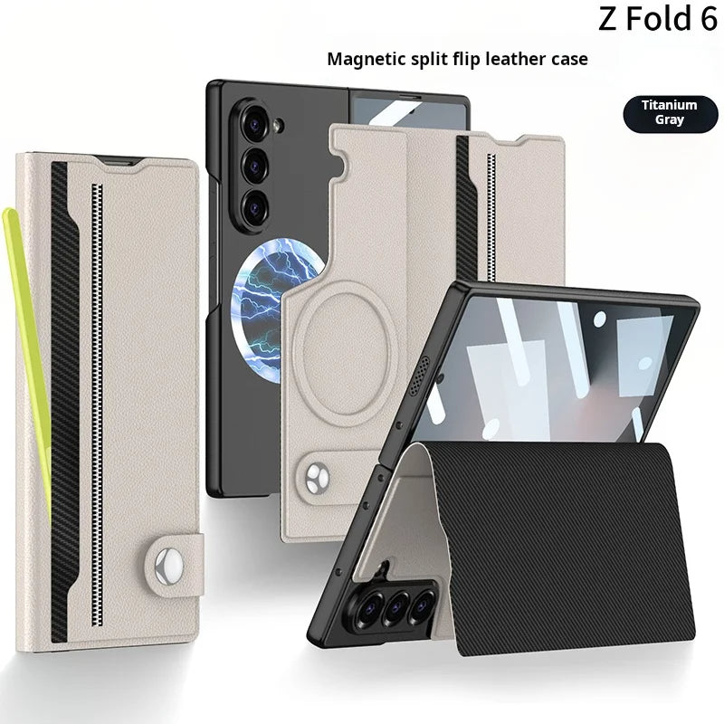 Galaxy Z Fold6 Magnetic Split Flip Leather Case