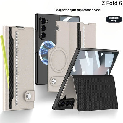 Galaxy Z Fold6 Magnetic Split Flip Leather Case