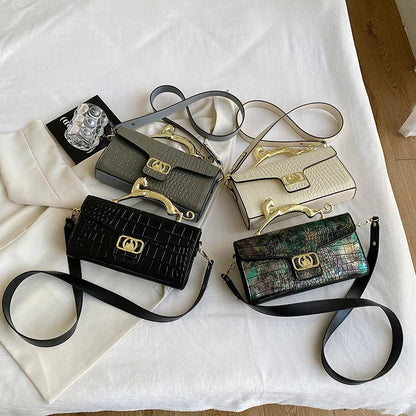 Stylish Leather Crossbody Bag with Designer Metal Handle