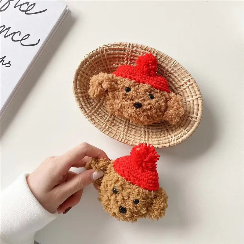 Teddy with Hats Plush Cases for AirPods