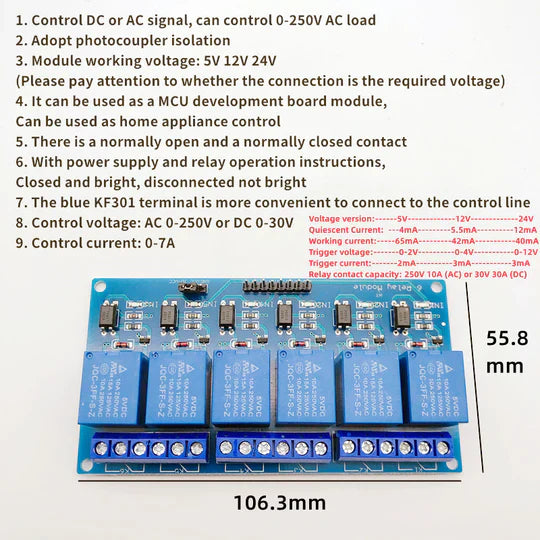Blue Relay Board Module with Low Level Trigger Optocoupler