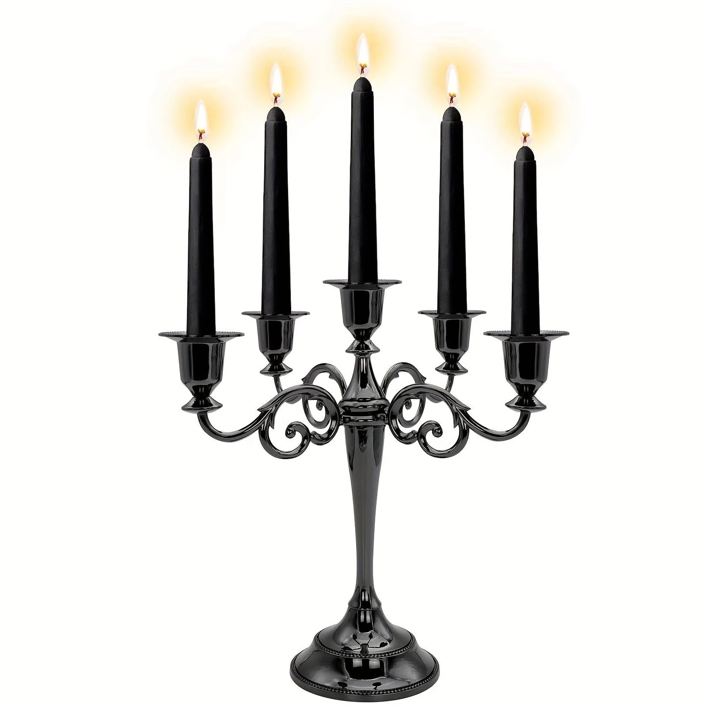 0207ba Elegant Vintage Black Candelabra with Lacquered Finish – Versatile Five-Head Candlestick for Weddings, Home Ambience & Family Events
