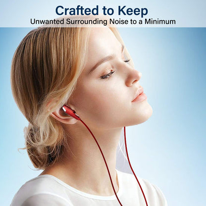 pTron Boom Lite in-Ear Wired Earphones with Stereo Sound, Dual Drivers, Ergonomic & Secure-fit, 1.2M Tangle-Free Braided Cable, Gold-Plated 3.5mm Audio Jack, in-line Mic & Volume Control - (Red)