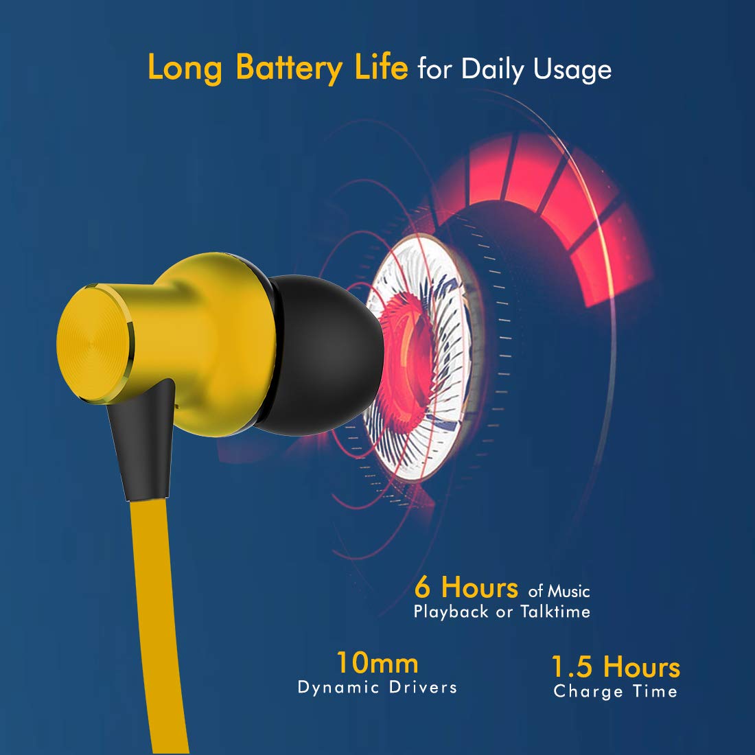 pTron Bassfest Plus Magnetic In-Ear Bluetooth 5.0 Wireless Headphones, Stereo Sound with Bass, IPX4 Water & Sweat Resistant, Voice Assistance, Ergonomic & Lightweight, Built-in Mic - (Black & Yellow)